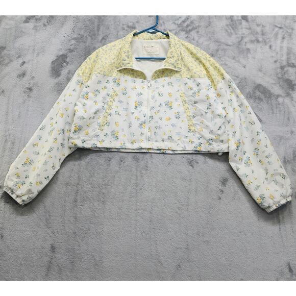 Aeropostale Jackets & Blazers - Aeropostale Jacket Womens M White Yellow Floral Cropped Windbreaker Full Zip